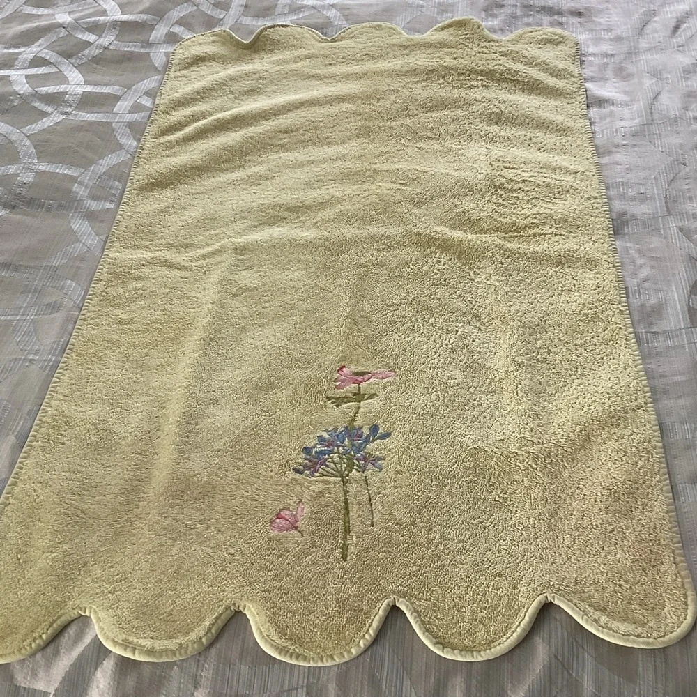 Yvette Delorme Paris Floral Embroidered Towels with Scalloped Edges Set of Two